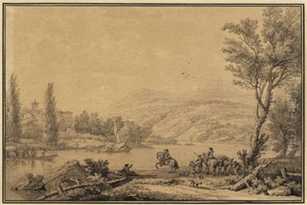 Italienische Flusslandschaft Mit Reitern - view 1