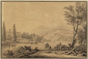 Italienische Flusslandschaft Mit Reitern by Isaac de Moucheron