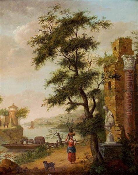 Flusslandschaft Mit Ruinen Und Staffage - view 1