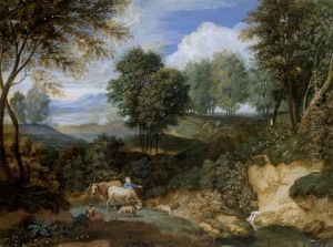 A Pastoral Landscape With Roman Ruins (+ A Pastoral Wooded Landscape; Pair) by Isaac de Moucheron