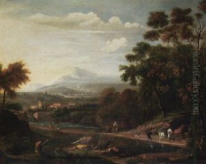 An Italianate Landscape With Travellers On A Winding Path
