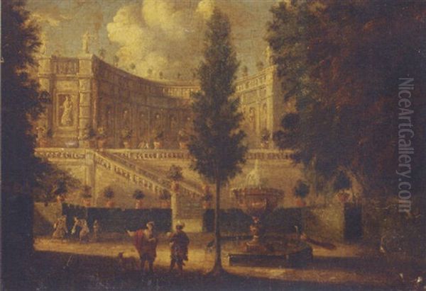 Figures Before A Fountain, A Palace Beyond - view 1