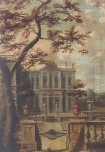 A View Of A Palladian Villa, Set Within Formal Gardens