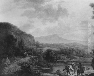 Sudliche Berglandschaft Mit Einer Jagdgesellschaft by Isaac de Moucheron