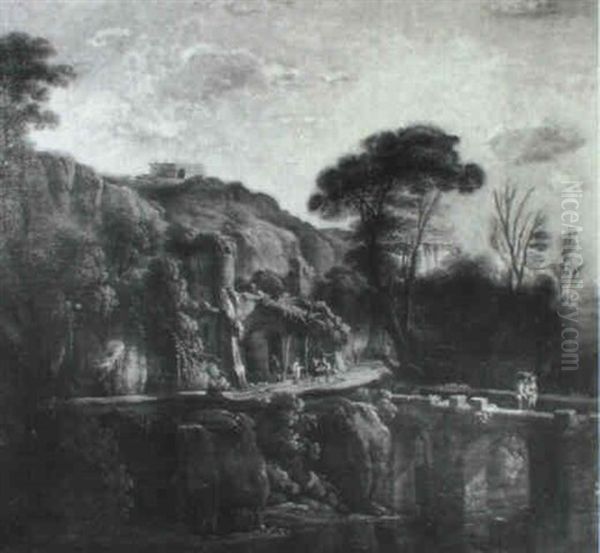Rocky Italianate Landscape With Peasants And A Traveller On A Track - view 1