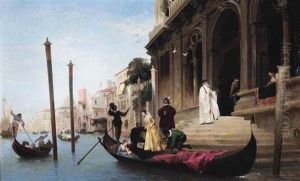 Boarding A Gondola, Venice by Louis Claude Mouchot