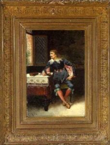 A Cavalier Reading Near A Window by Louis Claude Mouchot