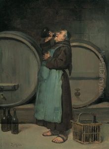 Bruder Kellermeister Probiert Den Wein Aus Der Flasche by Ludovic (Louis Hippolyte) Mouchot
