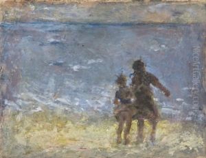 Deux Jeunes Filles En Bord De Mer (+ 3 Others, Various Sizes; 4 Works) by Marc Mouclier