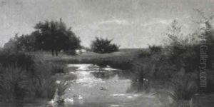 Sommerlandschaft Mit Enten Im Bach by Alfred Mouillon