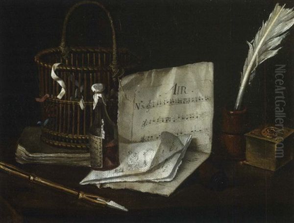 Nauture Morte A La Tasse De Porcelaine (+ Nature Morte Au Panier D'osier Et Partition De Musique; Pair) - view 1