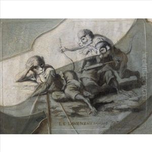 A Trompe L'oeil Of Broken Glass Over A Print Entitled Le Lavement Donne by Etienne Moulinneuf