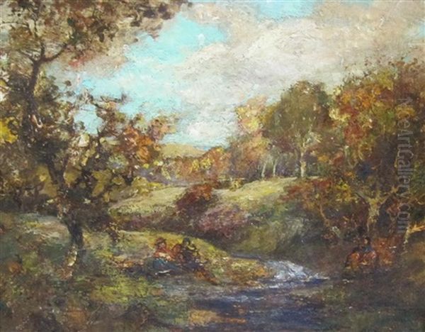An Autumnal River Landscape With Figures - view 1