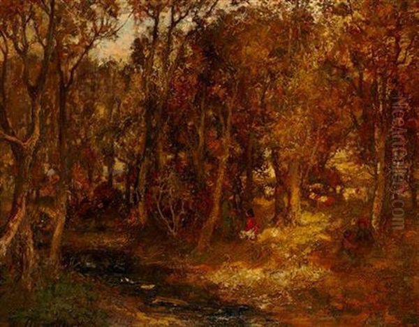 Figures In A Wooded River Landscape - view 1