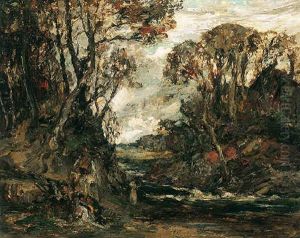 Figures By Woodland Stream by William Mouncey