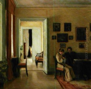 Interior Fra Et Herskabshjem Med Ung Pige, Der Syr by Christian Vilhelm Mourier-Petersen