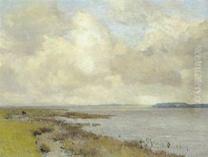 Randers Fjord Udfor Holbaekgaard I Baggrunden Gjessinggaard Skov by Christian Vilhelm Mourier-Petersen