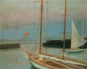 Lystbade I Hornbaek Havn by Christian Vilhelm Mourier-Petersen