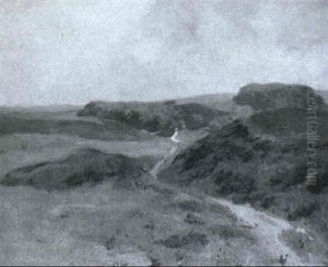 Hedebakke Med Sti, Skov I Baggrunden by Christian Vilhelm Mourier-Petersen