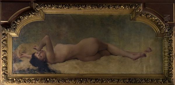 Charmeuse: Odalisque Nue Allongee Sur Une Peau D'ours - view 1