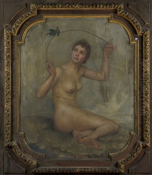 Jeune Femme Nue Avec Un Couple De Perruches - view 1