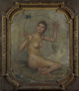 Jeune Femme Nue Avec Un Couple De Perruches by Pierre-Joseph Mousset