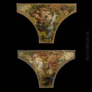 Bacchanale I, Autumn (+ Bacchanale Ii, Spring; 2 Works) (diptych) by Henry Siddons Mowbray