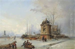 Skaters On A Dutch Canal Outside A Teahouse