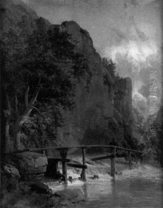 Paysage De Cascades Dans Les Alpes by Charles Louis Mozin