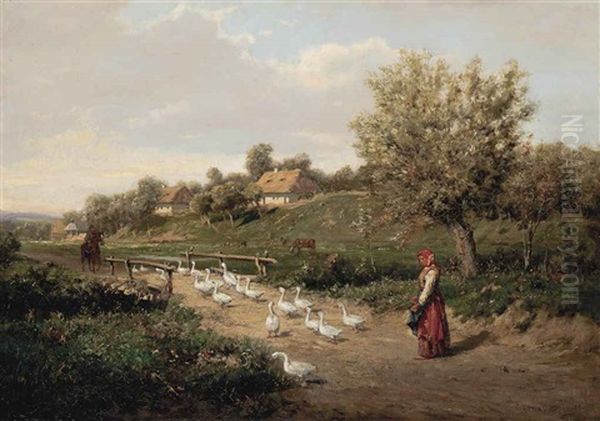 Droving Geese Across A Bridge - view 1