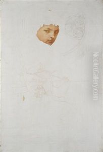 Portrait Of A Girl In Front Of A Stained Glass Window by Alphonse Mucha
