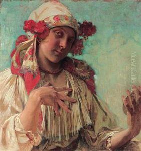 Young Girl In Moravian Costume by Alphonse Mucha