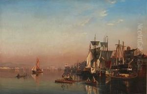 Harbour Scene At Sunrise, England by Albinia Schaffalitzky de Muckadell