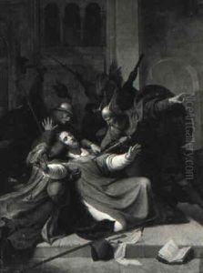 Kirkeinterior Med Gejstlig Der Bliver Overfaldet by Karl Anton Heinrich Mucke