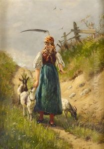Bauernmadchen Mit Ziegen by Karl Emil Muecke