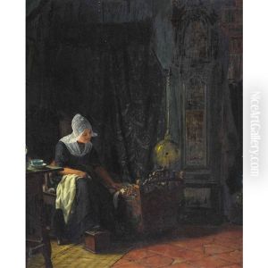 Interieur Mit Mutter An Der Wiege by Karl Emil Muecke