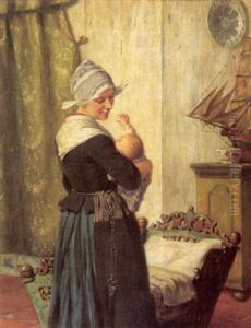 An Interior Scene With A Mother And Her Child