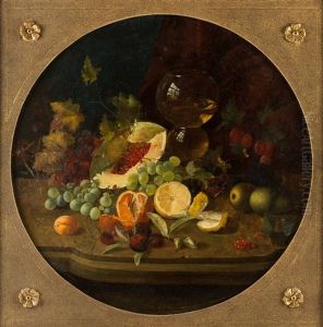 Still Life Of Melon And Grapes by William Jabez Muckley