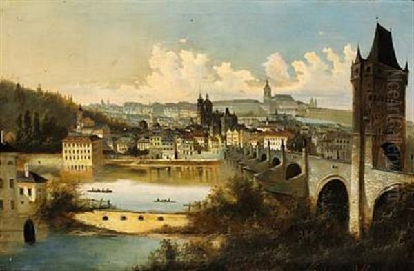 View Of Prague With The Charles Bridge Crossing The Vltava River (moldau) - view 1