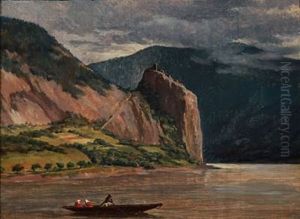 Riverscape With A Boat by Adam August Mueller
