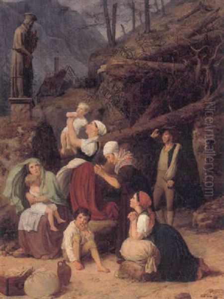Bohmiske Landfolk, Som Efter Et Odelaeggende Uvejr Er Forsamlede Ved St. Nepomuks Billedstotte For At Anrabe Ham Om Bistand - view 1