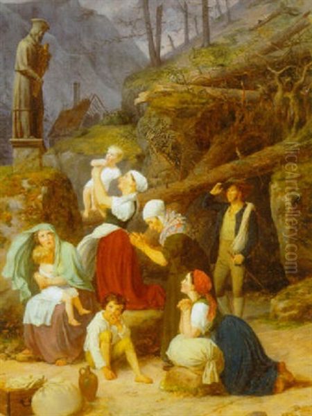 Bohmiske Landfolk, Som Efter Et Uvejr, Er Forsamlede Ved St. Nepomuks Billedstotte For At Anrabe Ham Om Bistand - view 1
