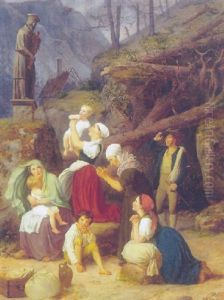 Bohmiske Landfolk, Som Efter Et Uvejr, Ere Forsamlede Ved St. Nepomuks Billedstotte For At Anrabe Ham Om Bistand by Adam August Mueller