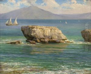 Boats In A Rocky Seascape by Alexander Mueller