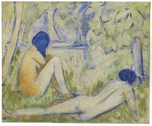 Zwei Madchen Auf Der Waldwiese/zwei Akte Auf Waldwiese/im Gras