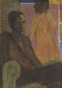 Selbstbildnis Mit Ruckenakt (im Hintergrund Elfriede Timm) by Otto Mueller