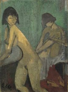 Zwei Madchen (zwei Madchenakte In Dreiviertelfigur) by Otto Mueller