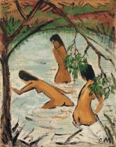 Drei Badende Im Wasser by Otto Mueller