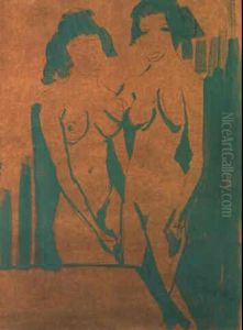 Zwei Stehende Weibliche Akt by Otto Mueller