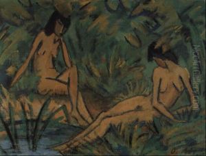 Sitzende Madchen Am Wasser by Otto Mueller